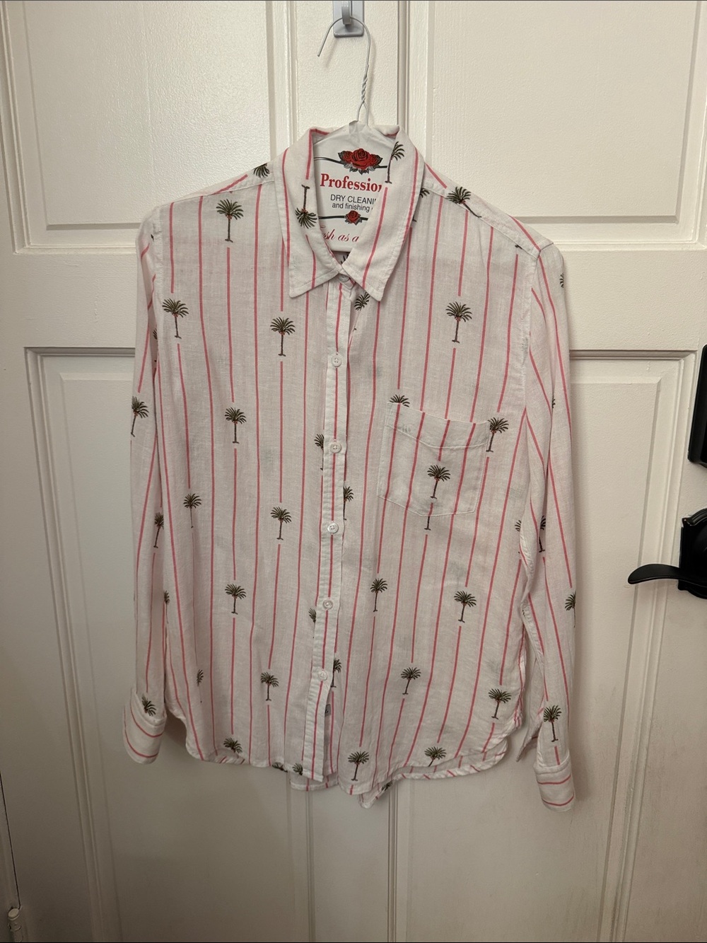 Rails White Button-Down with Pink Stripes & Palm Print